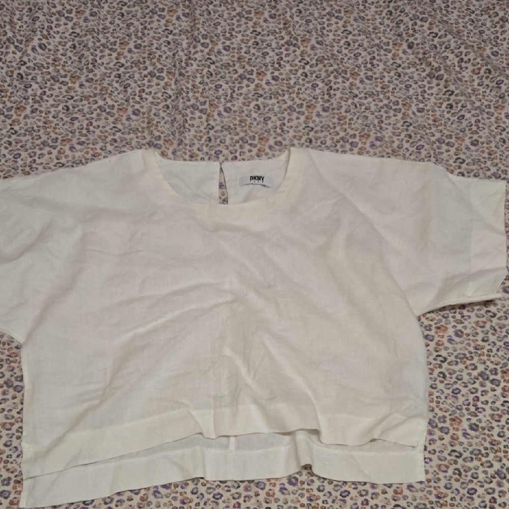 DKNY Pure Off-White Linen Top